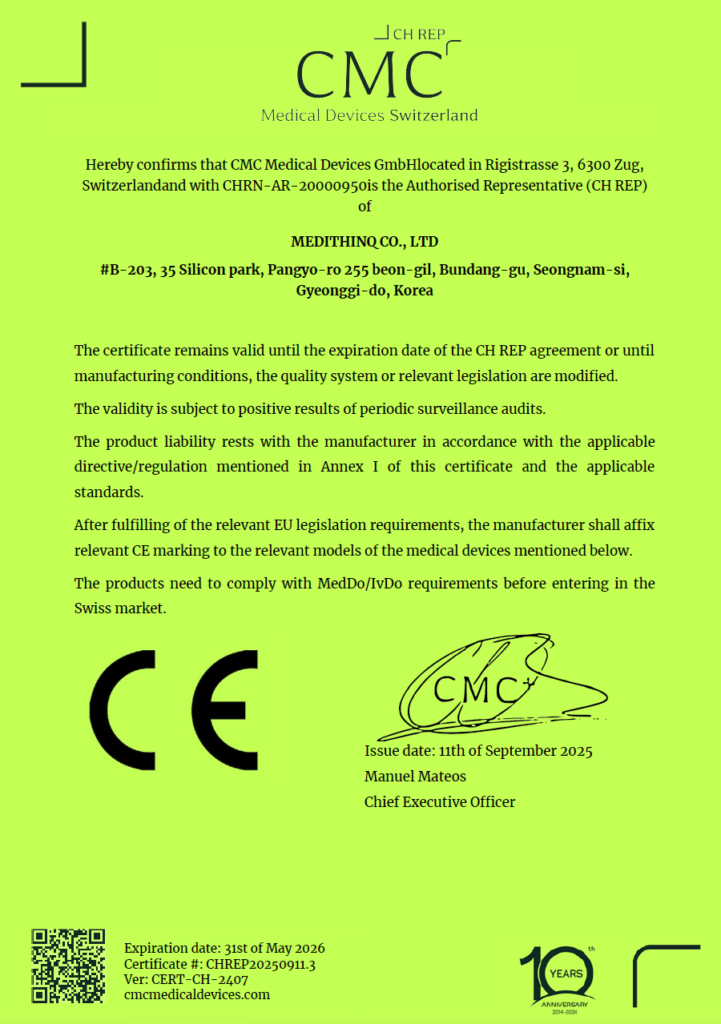 11.09.2025 Chứng nhận MEDITHINQ CO. LTD 3683 CH-REP tại Thụy Sĩ